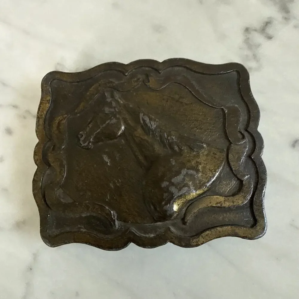 1978 Vintage Indian Metal Craft Brass HORSE Belt Buckle 3 in